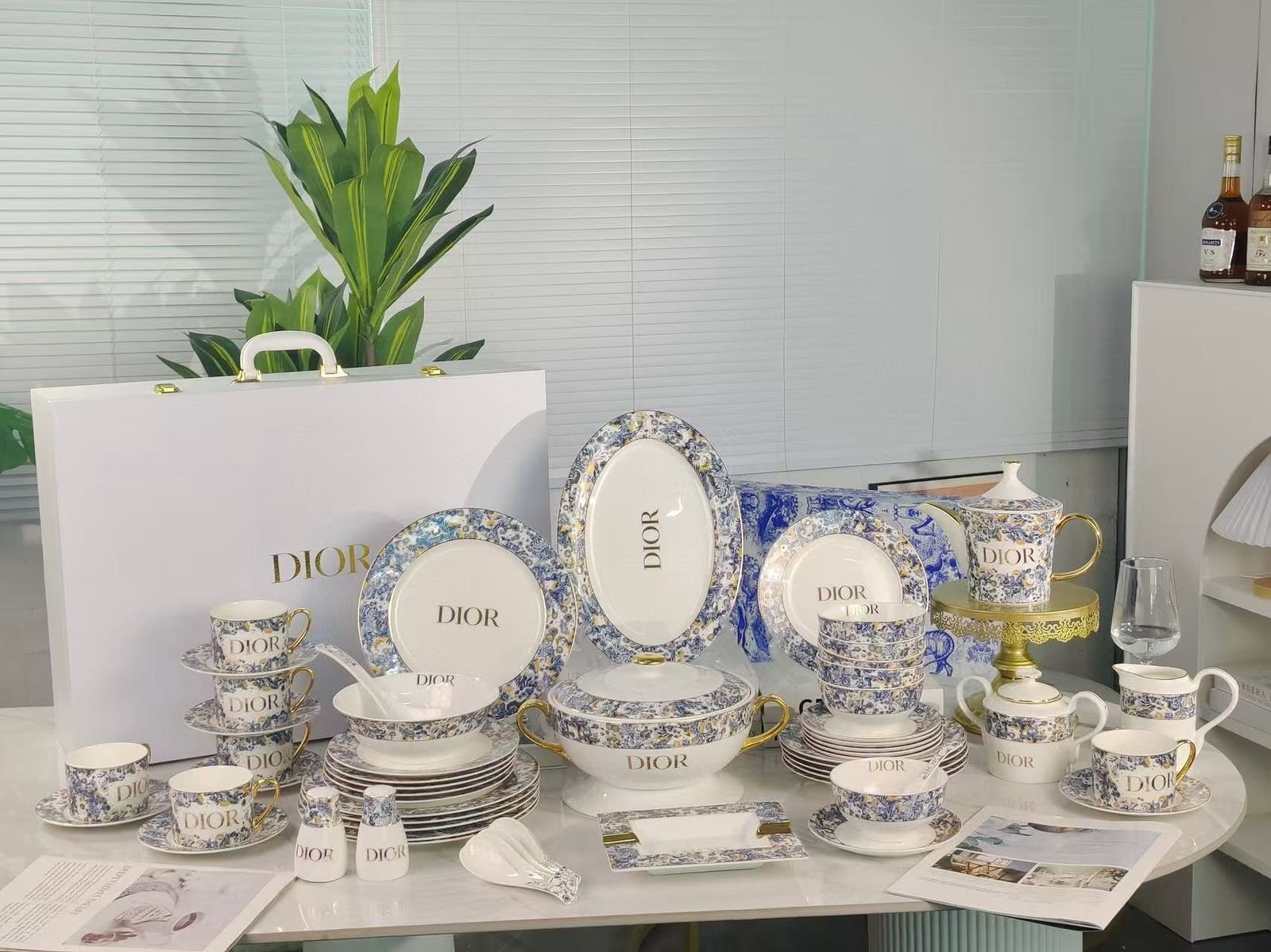 Blue Complete Dinner set of 56 Pieces for six people